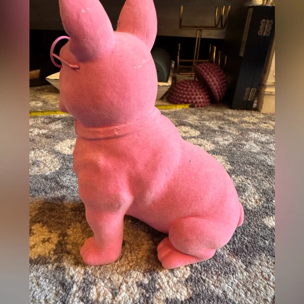 Pink Velvet French Bulldog Statue with Glasses